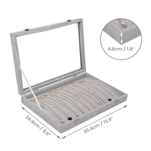 BELLE VOUS Necklace Holder Jewellery Box - Velvet Necklace Storage Organiser/Jewellery Storage Organiser - Grey Necklace Box for Necklaces, Bracelets, Earrings & Anklets