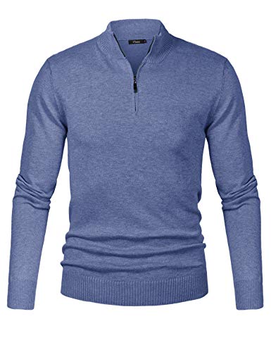 iClosam Jersey Hombre Invierno con Cuello JerséIs Suéter Hombre Invierno Algodón Clásico Jersey Cremallera Hombre Manga Larga,A-Gris Azul L