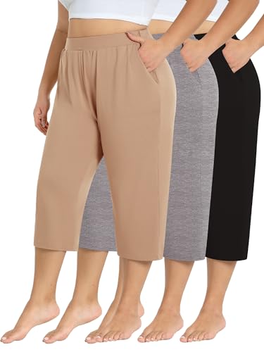Pantalon capris grande taille femme lot de 3 - Pantalon d'été de yoga court fluide et léger