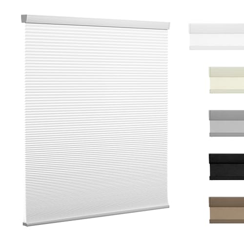 Boolegon Light Filtering Cellular Shades Cordless Pull Down Cellular Blinds Thermal Insulated Honeycomb Blinds for Windows, White