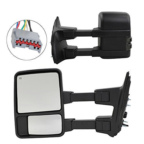 MOTOOS Upgrade Towing Mirrors Replacement for 1999-2007 Ford F250 F350 F450 F550 Super Duty Tow Mirrors Pair Set Power Heated Glass With LED Smoke Signal Telescoping Pickup Truck Side View Mirrors