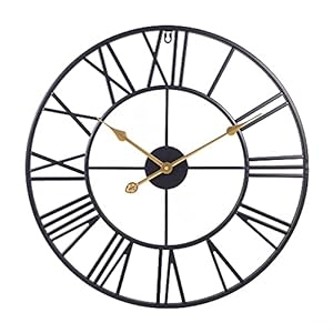 Abaseen Large Wall Clocks for Living Room Modern Decorative, Skeleton Clock Roman 3D Clear Numbers Easy to Read Round Analogue Wall Clock Battery Operated (Black Metal with Golden Needles 60cm)…
