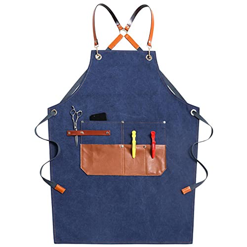 KUKUALE Delantales para Mujer Hombre con Bolsillos Delantal Lona Cocina Ropa de Trabajo Barista Leche Té Tienda Barbero…