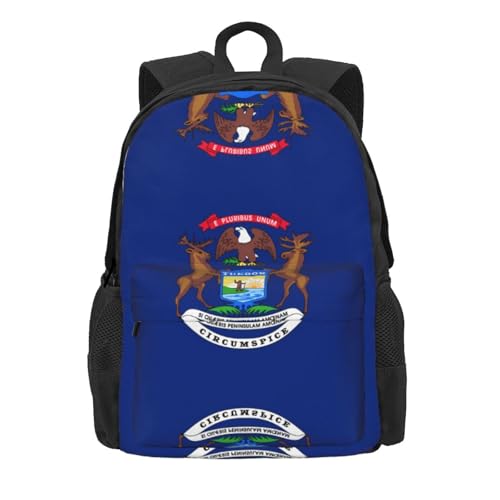 Michigan State Flag Large Capacity Travel Backpack - Polyester Backpack,Multi-Functional Storage Bag2