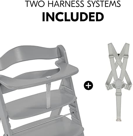 Hauck High Chair Alpha+ Grow-Along from 6 Months, Beechwood, Stable and Safe up to 90 kg, 5-Point Harness, Crotch Strap, Bumper Bar Included, Compatible with hauck Accessories, Grey