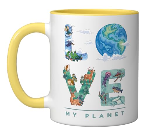 LOVE My Planet/Earth Day Environment, climate change Ceramic Mug, Yellow/White