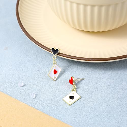 Queen of Hearts Earrings, Asymmetric Red Heart Poker Clock Dangle Earrings for Women, Trendy Costume Accessories Jewelry (White, Red, Black)3