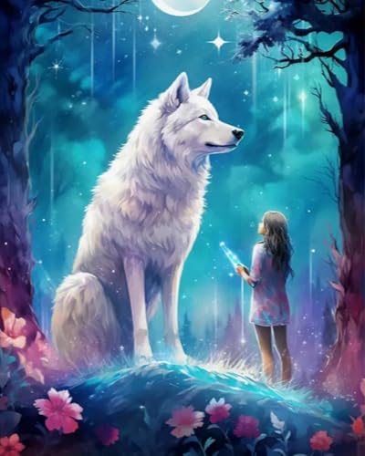 Kit broderie point de croix loup et fille 11CT canevas pré-imprimé 40x50 cm