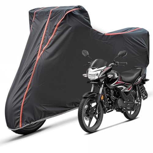 Image of Two Wheelers Bike Body Cover Compatible for Honda CB Shine, UV Resistant, Dustproof, Triple Stitched, Elastic Bottom, Red Piping Motorcycle Cover (Black, Pack of 1)
