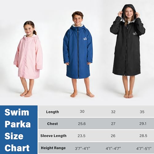 Image of Catalonia Waterproof Kids Swim Parka with Hood, Sherpa Lined Swim Coat with Inner Pocket & Write-On Name Tag