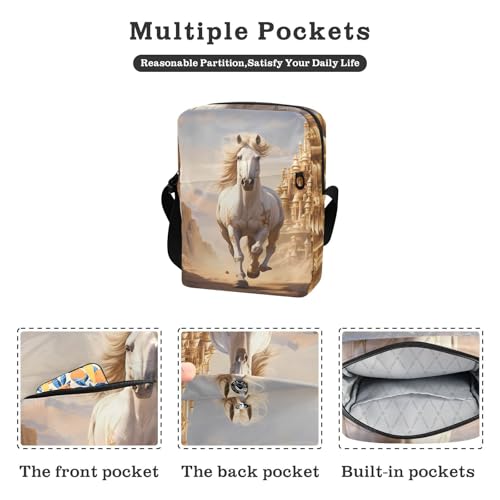 messenger bag crossbody mens shoulder bag Shoulder Handbags Adjustable Strap for School School- Horse White2