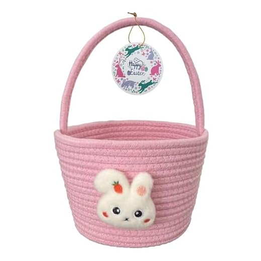 Cestas de Páscoa para crianças e meninas: Cesta de Páscoa pequena de algodão rosa - Cesta de Páscoa vazia para bebês com alça de corda dupla - Cestas de presente de Páscoa duráveis para peso pesado