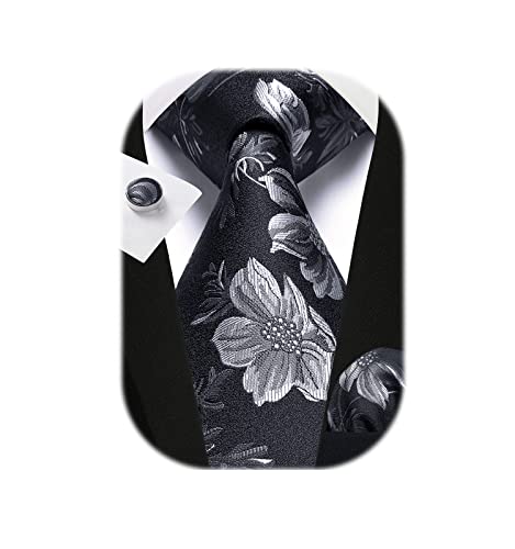 Image of Enlision Ties for Men Floral Tie Handkerchief Cufflinks Set Formal Flower Classic Mens Necktie & Pocket Square Wedding