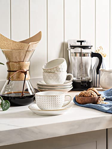 LE TAUCI 8 oz Cappuccino Cups with Saucers, House-warming Gift, Ceramic Large Coffee Cup for Au Lait, Double shot, Latte, Cafe Mocha, Tea - Set of 4, Arctic white