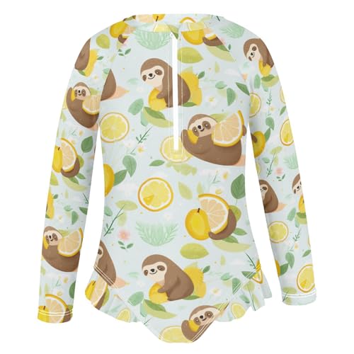 Cute Sloth Lemon Girls Long Sleeve One-Piece Swimsuit UV Protection Swimwear Bathing Suit 208519182