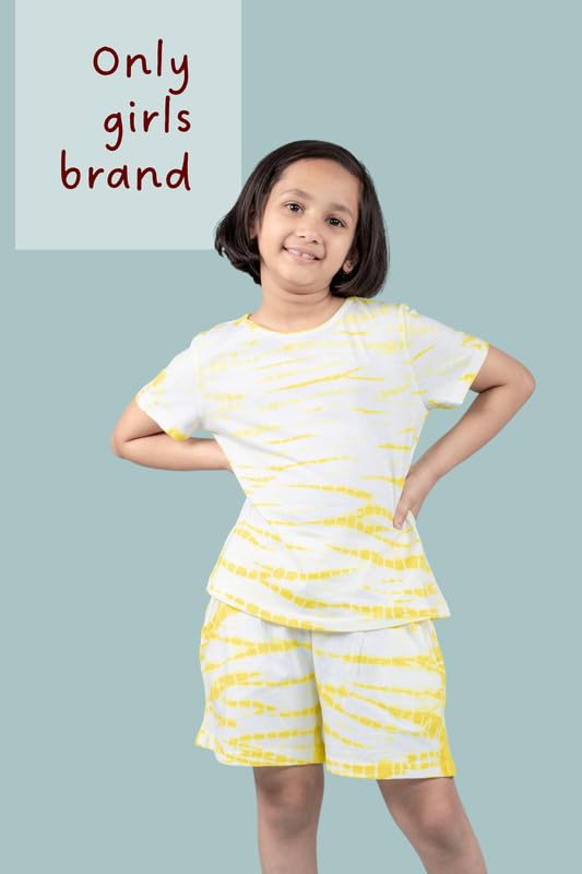 Image of Tweeny Mini Girls Cotton Night Suit | Sleepwear | Nightwear | Tie & Dye Summer Loungewear with Top and Shorts for Kids Girl (Pure Cotton)