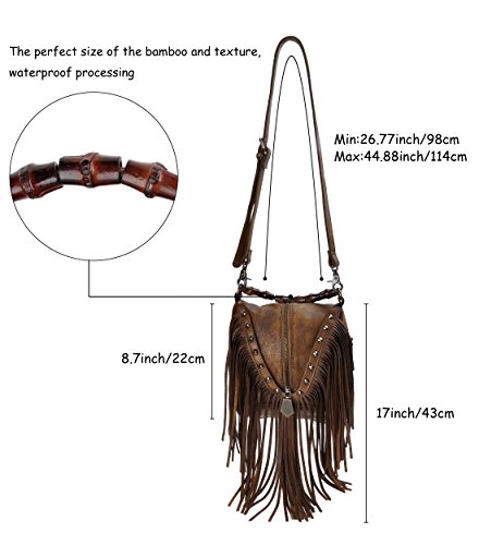 ZLYC Women's Leather Bamboo Hand Strap Featured Fringe Bohemian Tassel Studed Cross Body Bag2