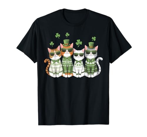 St. Patrick's Day Cats in Sweaters Irish Shamrock Kitty Cat T-Shirt