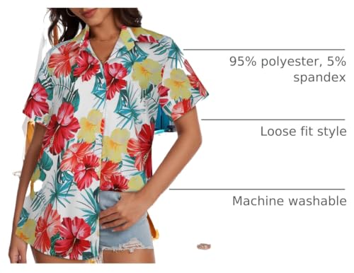 Image of Women Hawaiian Shirt Button Down Summer Tops Beach Short Sleeve Blouse