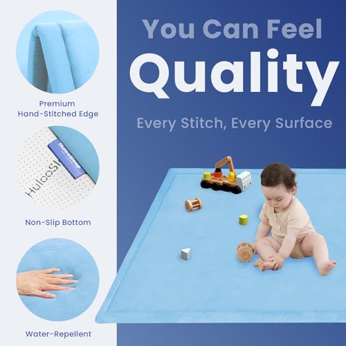 Image of Baby Play Mat for Floor,1.3 inch Thick Elasti-Foam 50x50 Playpen Mat for Toddlers Infant kids,Water-Repellent Soft Coral Velvet for Tummy Time,Non-Slip Backing for Crawling,Tatami Style(Light Blue)