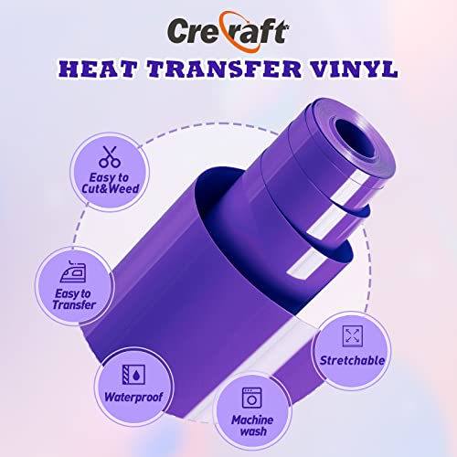 Crecraft Htv Vinyl Rolls Heat Transfer Vinyl 12”X8Ft Purple Htv Vinyl For Shirts, Perfect Iron On Vinyl For Cricut, Easy To Cut & Weed For Heat Vinyl Design (Purple) #TOP2