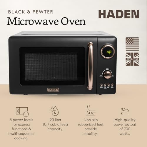 Image of Haden 0.7 Cubic Foot Compact Countertop Microwave, 700 Watts, Black /Pewter