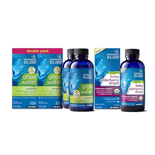 Image of Mommy's Bliss Gripe Water Original 4 Fl Oz (Pack of 2) with Organic Baby Elderberry Drops 3 Fl Oz (Pack of 1)