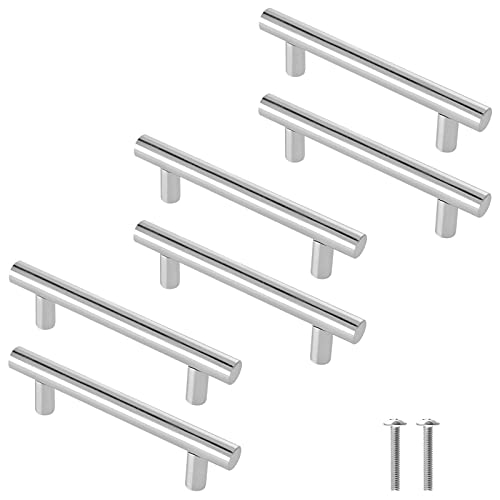 Cjueiom 6 Pack Brushed Nickel Cabinet Handles 76mm Hole Centers
