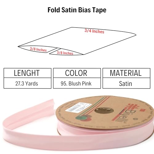 Image of Fold Satin Bias Tape - 99+ Colors - 3 /4 Inches Wide - 27 Yards - Fold Satin Binding Bias Ribbon Fabric Piping Bias Binding Tape for Sewing Clothing DIY (95. Blush Pink) BYS95