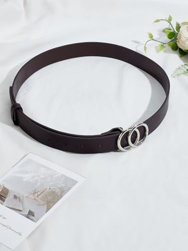 1Pcs PU Imitation Leather Chain Belts, Double Rings Classic Waist Belt with Alloy Buckles Peru Retro Accessory for Women