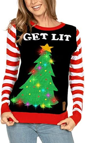 Tipsy Elves Kadınlar için Etkileşimli Oyunlar ve Tatil Partileri için Sürprizler ile Çirkin Noel Kazakları, Aydınlatma (Siyah) (Işıklı), XXL - Görsel 1