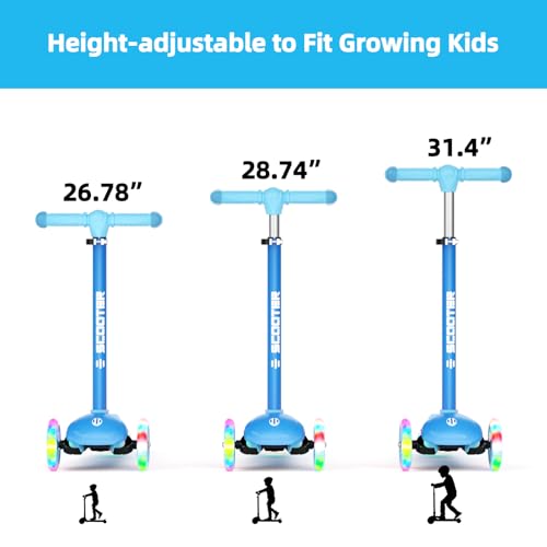 Image of KORIMEFA Scooter for Kids Ages 3-8 with Light-Up Wheels & Deck, 3-Wheel Toddler Scooter with Adjustable Height, Anti-Slip Deck, Lean-to-Steer