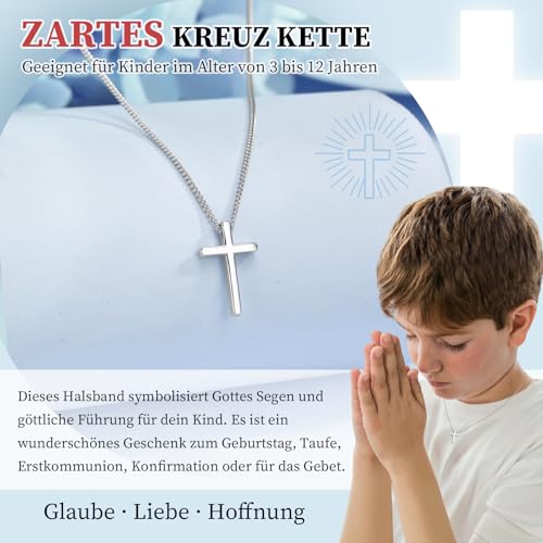 Kreuz Kette Jungen Kommunion Geschenke - Echt Silber 925 Halskette mit Kreuz Anhänger für Jungs Kinder, Kreuzkette 925 Sterling Silber Firmung Geburt ErstKommunion Konfirmation Taufgeschenk für Jungen