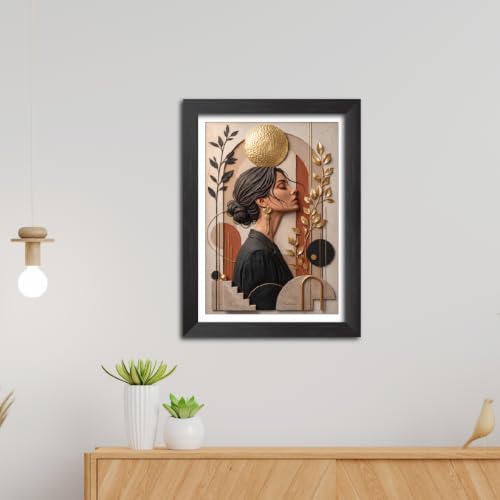 Image of TenorArts Lady Boho Art 3D Clay Textured Digital Art Print Photo Frame, Modern Art Painting For Bedroom Living Room Home and Cafe Decor | Minimal Drawing Black Framed Posters for Decoration (9x12 inches) [CL-A07]