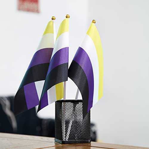 Image of GentleGirl 12 Pack Non-Binary Pride Rainbow Flags Non-Binary NB Small Mini Hand Held Stick Flag Gay LGBT Festival Party Parades Decorations