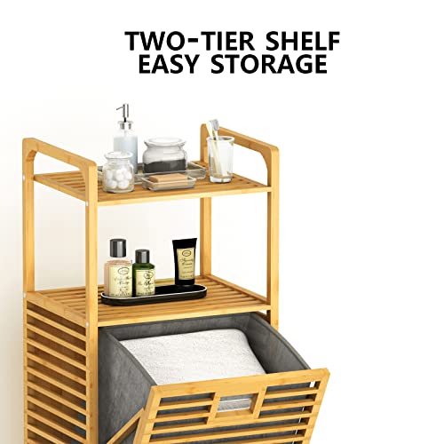 Raslate Bamboo Laundry Hamper Basket With Liner Bag Storage Dirty Clothes Tilt Out Baskets Section With Handles 2-Tier Shelves Organizer Hampers For Bedroom Bathroom Living Room (Assembly Required) #TOP2