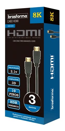 Cabo Hdmi 8k 2.1 3 Metros Ultra Hd Hdr Dinamico Pontas Gold