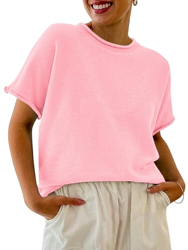 Image of Saodimallsu Women's Short Sleeve Lightweight Casual Crewneck Loose Fit Knit T-Shirt