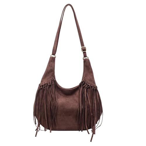 Fransen Wildleder Hobo Tasche for Damen Vintage Umhängetasche Hippie Western Cowgirl mit Quasten Schultertasche Slouchy Crossbody Gothic Style Geldbörse Fransen Wildleder Hobo Tasche for Damen Vintage Umhängetasche Hippie Western Cowgirl mit Quasten Schultertasche Slouchy Crossbody Gothic Style Geldbörse