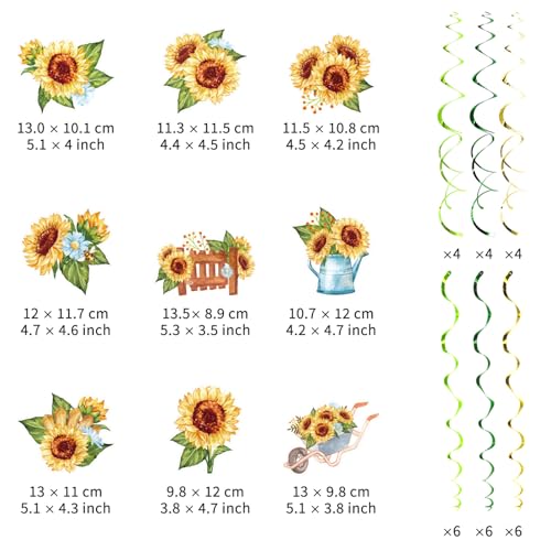 Image of Sunflower Party Hanging Swirls, 48 Pcs,Rustic Horticulture Garden Party Decoration Sign,Flower Theme Party Supplies for Birthday,Baby Shower, Wedding,Yellow Black Green