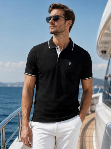 Image of Lux Cozi Men's T-Shirt with Chest Pocket | Polo T-Shirt for Man | Plain Casual Stylish | Half Sleeve| Cotton Blend Collar Polo T-Shirts for Men