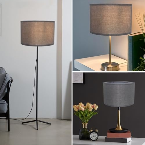 Fabric Lamp Shade Modern Fabric Drum Light Shade for Ceiling Lights Table Lamps and Floor Lamps Pendant Light Shades Ceiling for Living Room Bedroom Cylindrical Shades for Lamp 26x19 cm (Grey) - Image 5