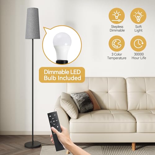 SUNMORY Floor Lamps for Living Room/Bedroom/Office, Standing Lamp with Remote Control, Dimmable Tall Lamp, Suitable for Modern/Boho/Farmhouse and Other Home Decor Styles, Black+Gray Lampshade