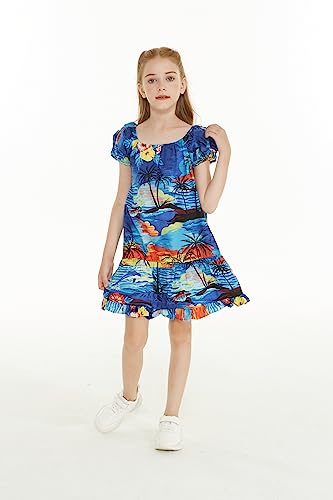 Image of Hawaii Hangover Family Matching Hawaiian Clothes, Sunset Blue | Family matching Hawaiian outfits, Sunset Blue, 100% cotton, machine washable, tropical floral print, luaus, cruises