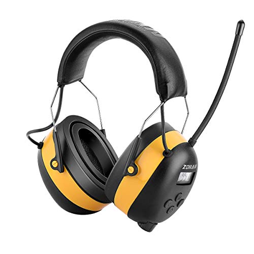 ZOHAN AM/FM Radio Headphone with Digital Display,Ear Protection Noise Reduction Earmuffs,Comfortable Hearing Protector(Yellow, Radio, Gel Ear Pads)