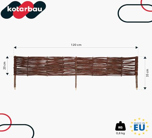 KOTARBAU® Beetbegrenzung Weidenzaun 120 x 20 cm Zaun Beeteinfassung Beet Beetumrandung Steckzaun Rasenkante Weide Beeteinfassung Gartenzaun Zum Stecken Flexible Weidengeflecht