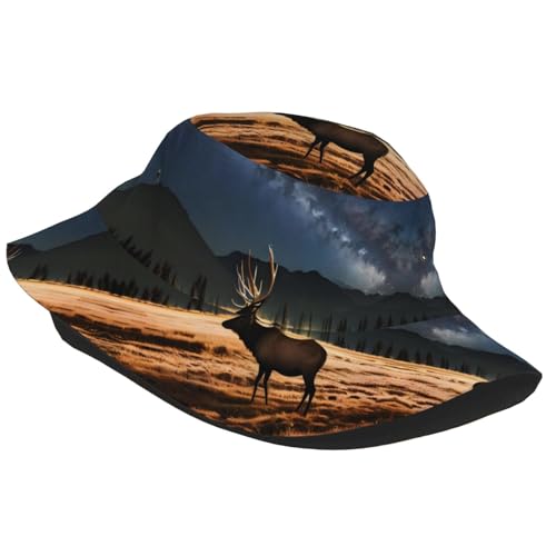 Elk in The Meadow Adult Unisex Sunshade Bucket hat, Non-Shrinking, Lightweight, Breathable, Foldable, Easy to Store Black2