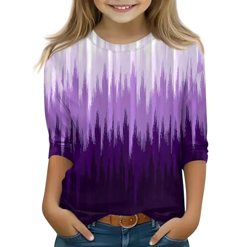 Girls Tops 3/4 Sleeve Fall Cute Shirts Trendy Stylish Round Neck Summer Tops 2025 Floral Loose Fit Clothes 3-14 Years