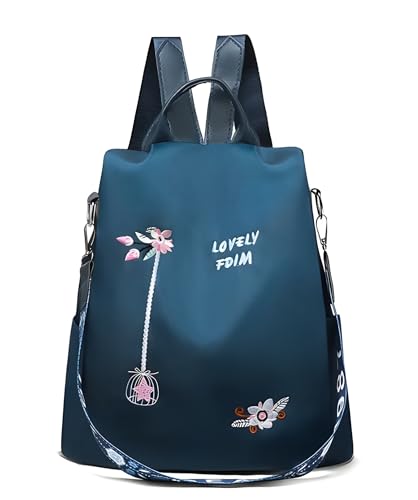 Fashion Cuqui Mochila antirrobo mujer impermeable gran capacidad multiples compartimentos diseño bonito con flores (Azul)