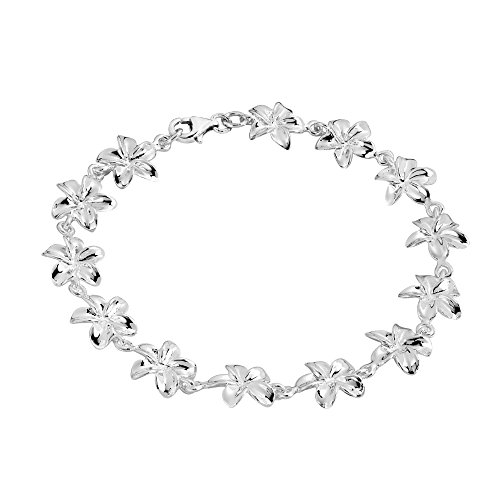 AeraVida Pretty Hawaiian Plumeria .925 Sterling Silver Link Bracelet | 7.5 inches - Image 3